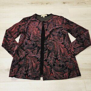 Notations Womens Paisley Velvet Long Sleeve Blouse Sz S Black & Red Metallic